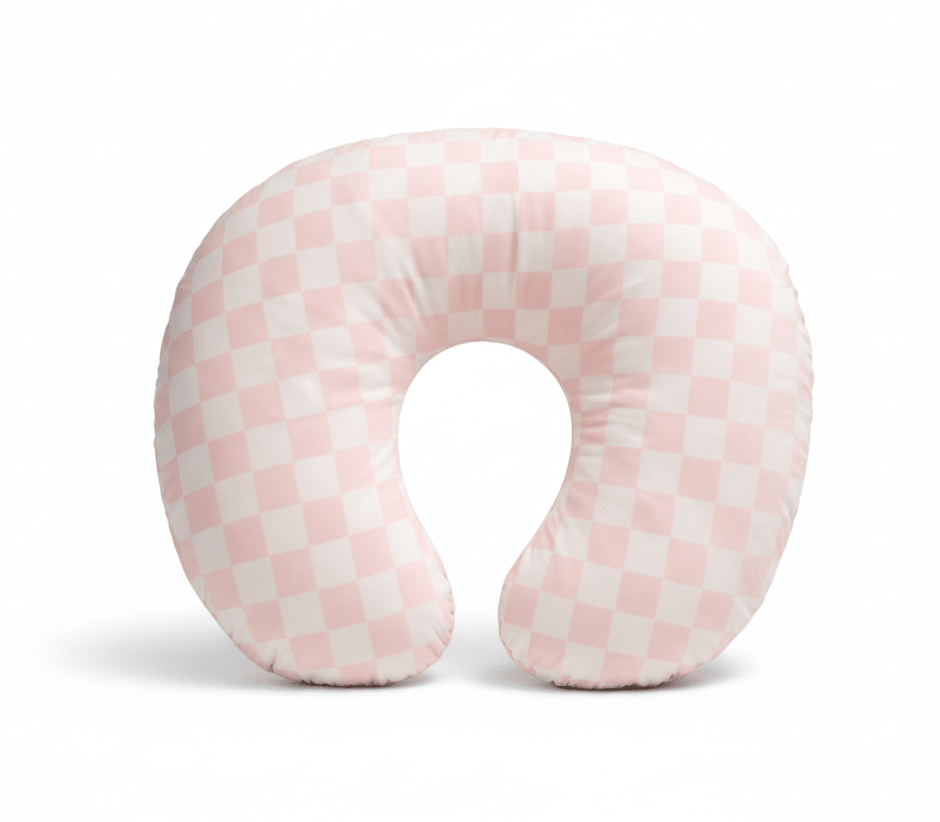 Sugar Pink & White Checkered Nursing Pillow Cover La Vie Bien Sugar Pink & White Checkered Nursing Pillow Cover