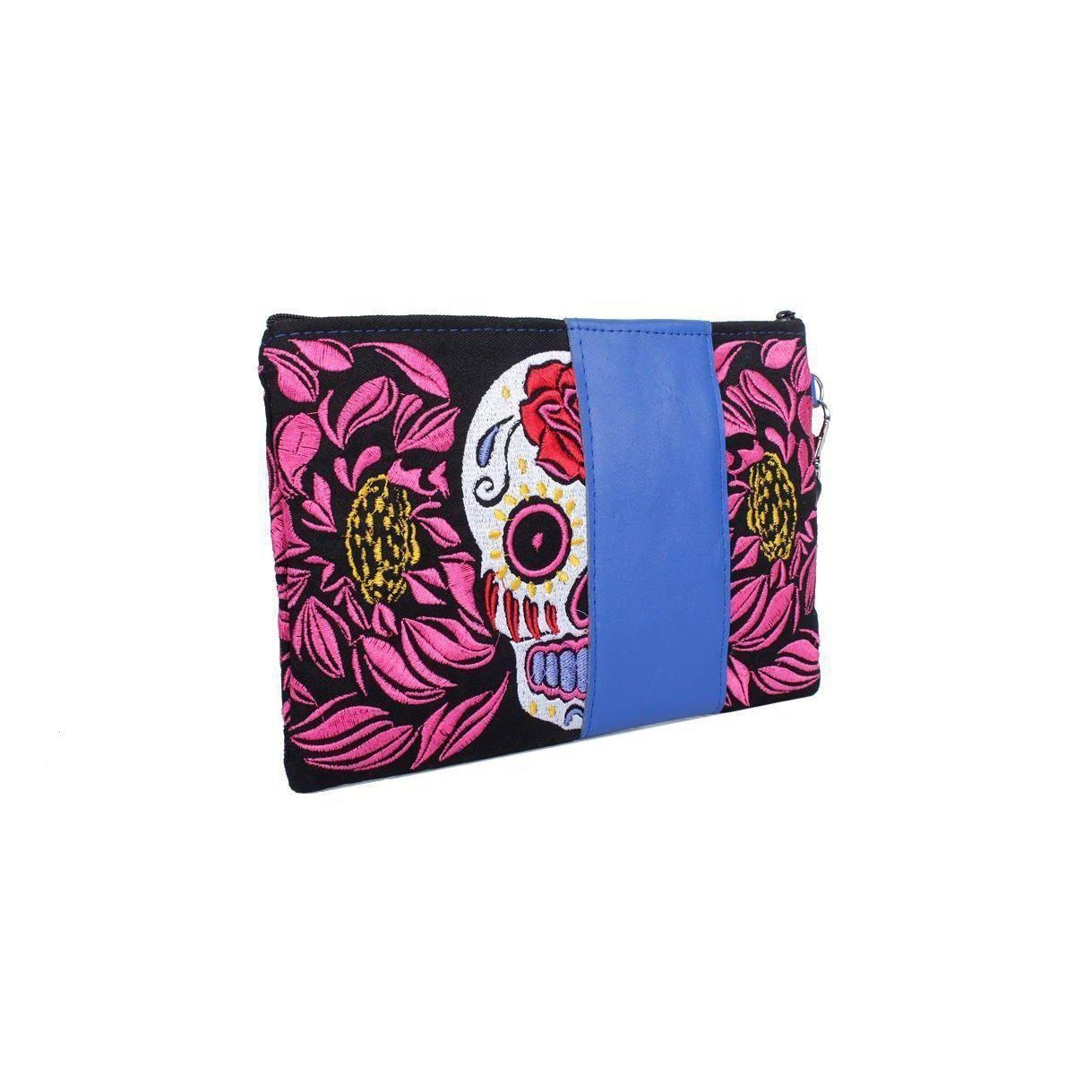 Sugar Skull and Tribal Wristlet with Leather Trim - Thailand Bags La Vie Bien Sugar Skull and Tribal Wristlet with Leather Trim - Thailand