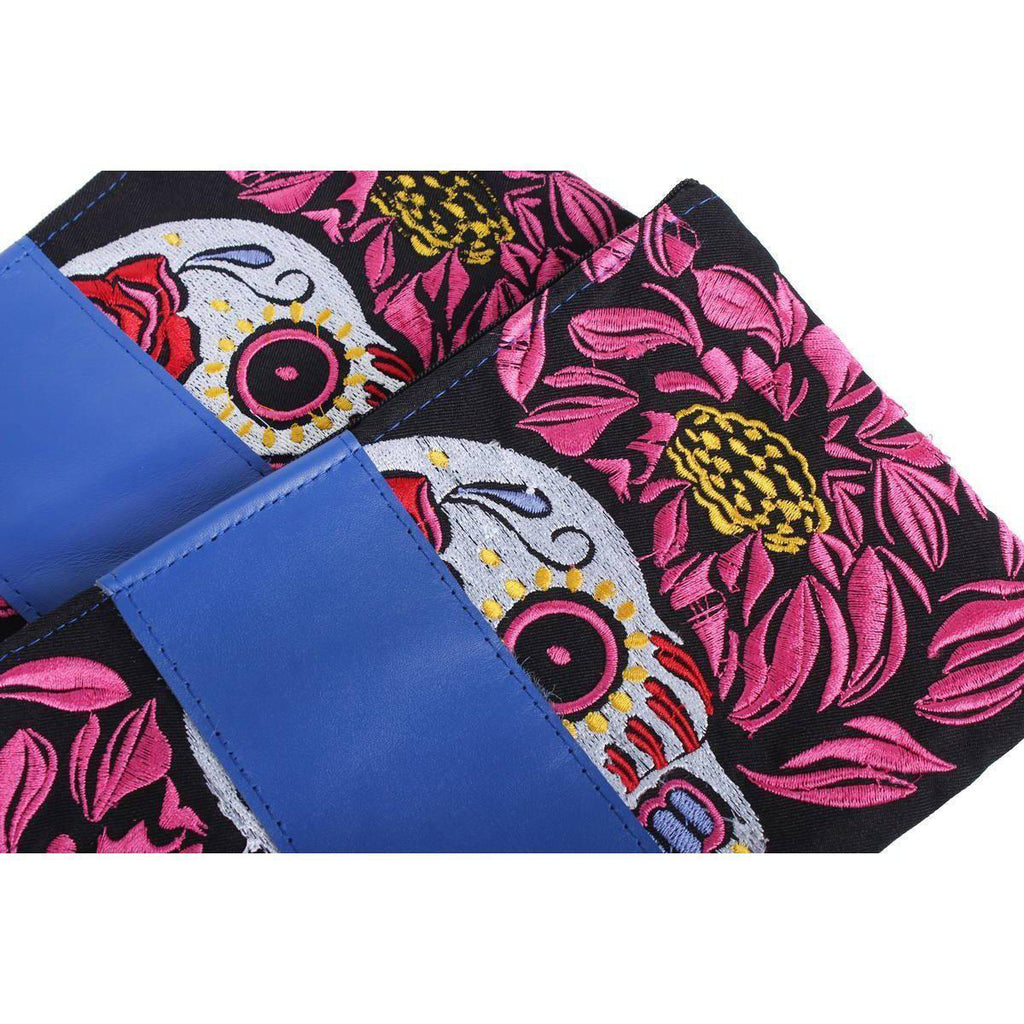 Sugar Skull and Tribal Wristlet with Leather Trim - Thailand Bags La Vie Bien Sugar Skull and Tribal Wristlet with Leather Trim - Thailand