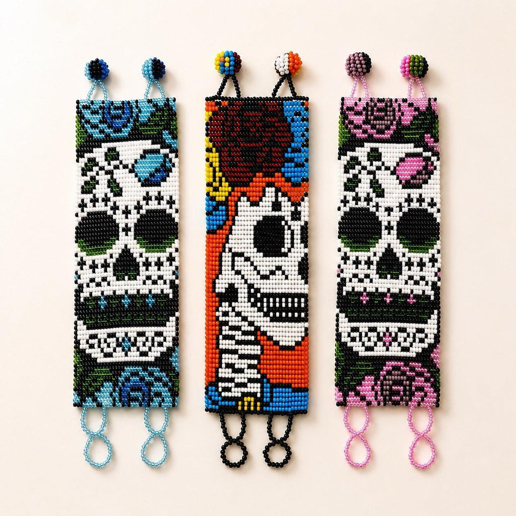 Sugar Skull | Catrina Seed Bead Adjustable Closure Bracelet - Guatemala Bracelets La Vie Bien Sugar Skull | Catrina Seed Bead Adjustable Closure Bracelet - Guatemala