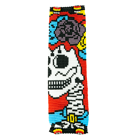 Sugar Skull | Catrina Seed Bead Magnetic Closure Bracelet - Guatemala La Vie Bien Sugar Skull | Catrina Seed Bead Magnetic Closure Bracelet - Guatemala