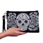 Sugar Skull Embroidered Monochrome Wristlet - Thailand Bags La Vie Bien Sugar Skull Embroidered Monochrome Wristlet - Thailand