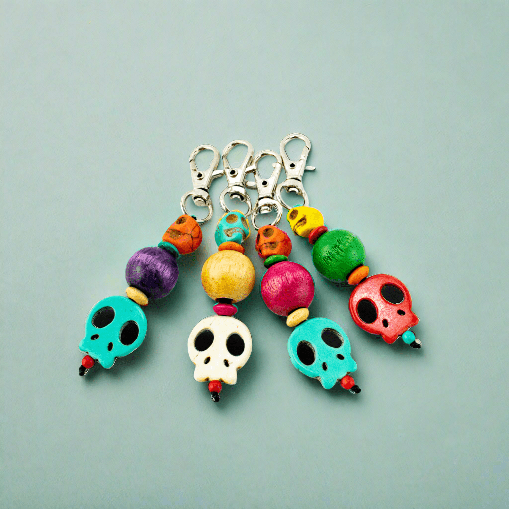 Sugar Skull Multicolor Beaded Zipper Pull | Keychain | Bag Charm - Thailand Accessories La Vie Bien Sugar Skull Multicolor Beaded Zipper Pull | Keychain | Bag Charm - Thailand