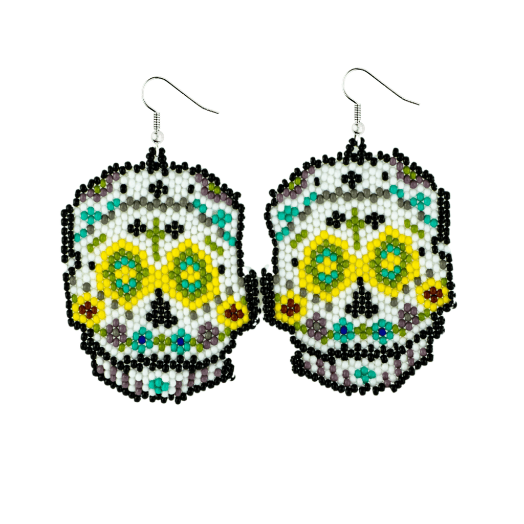 Sugar Skull Seed Bead Earrings - Guatemala Jewelry La Vie Bien Sugar Skull Seed Bead Earrings - Guatemala