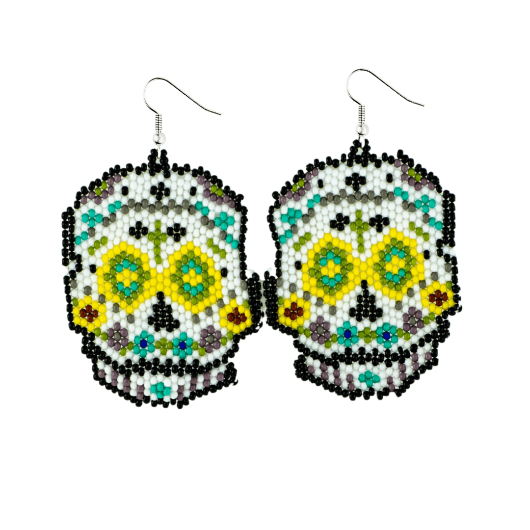 Sugar Skull Seed Bead Earrings - Guatemala Jewelry La Vie Bien Sugar Skull Seed Bead Earrings - Guatemala