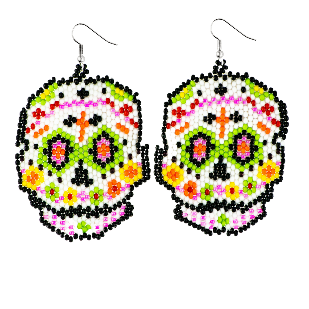 Sugar Skull Seed Bead Earrings - Guatemala Jewelry La Vie Bien Sugar Skull Seed Bead Earrings - Guatemala