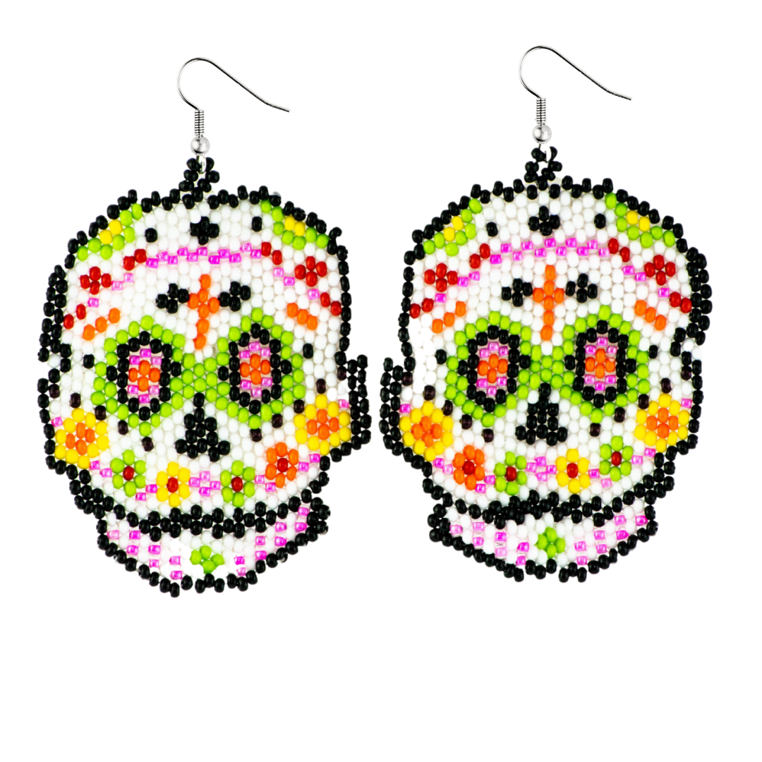 Sugar Skull Seed Bead Earrings - Guatemala Jewelry La Vie Bien Sugar Skull Seed Bead Earrings - Guatemala