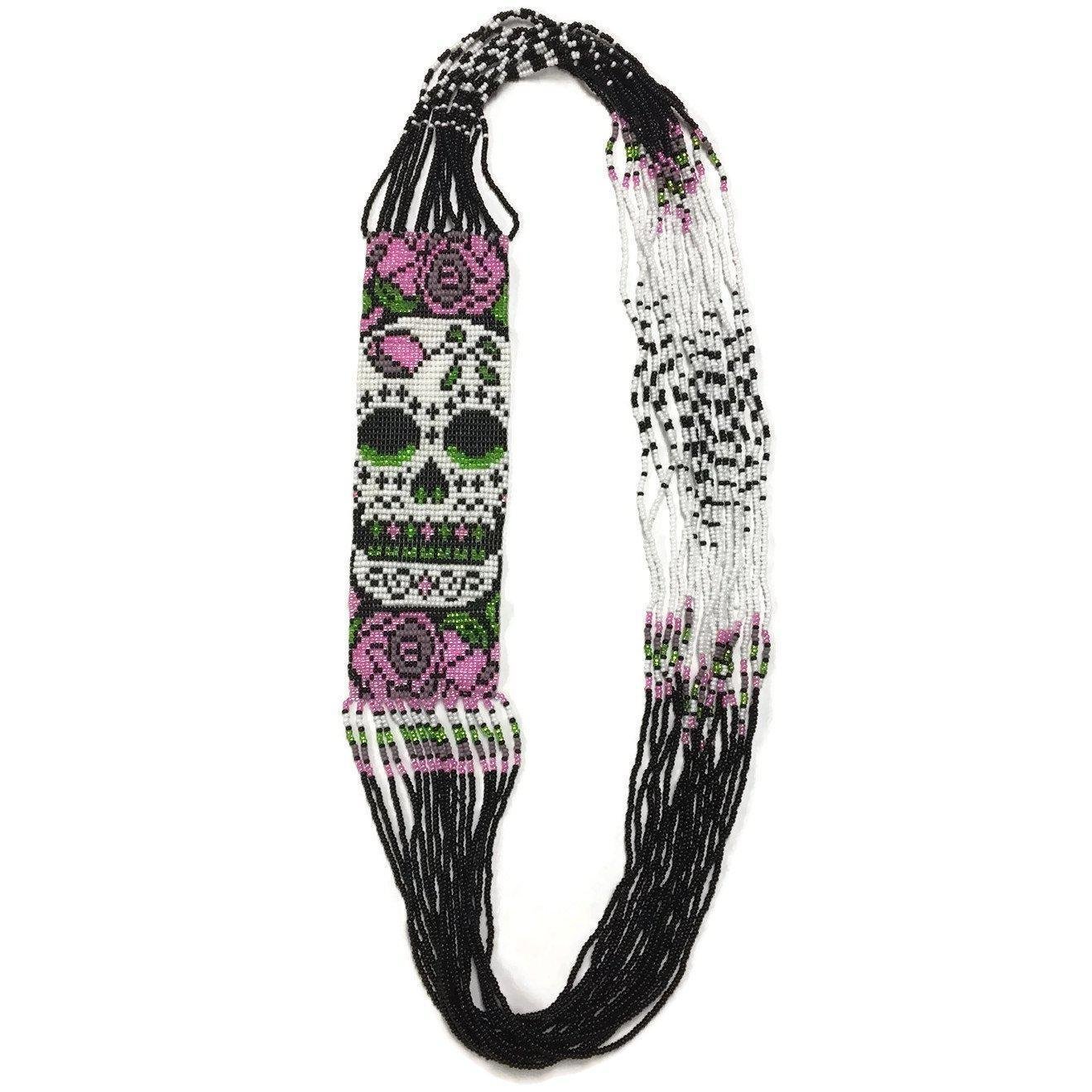 Sugar Skull Seed Bead Necklace - Guatemala Jewelry La Vie Bien Sugar Skull Seed Bead Necklace - Guatemala