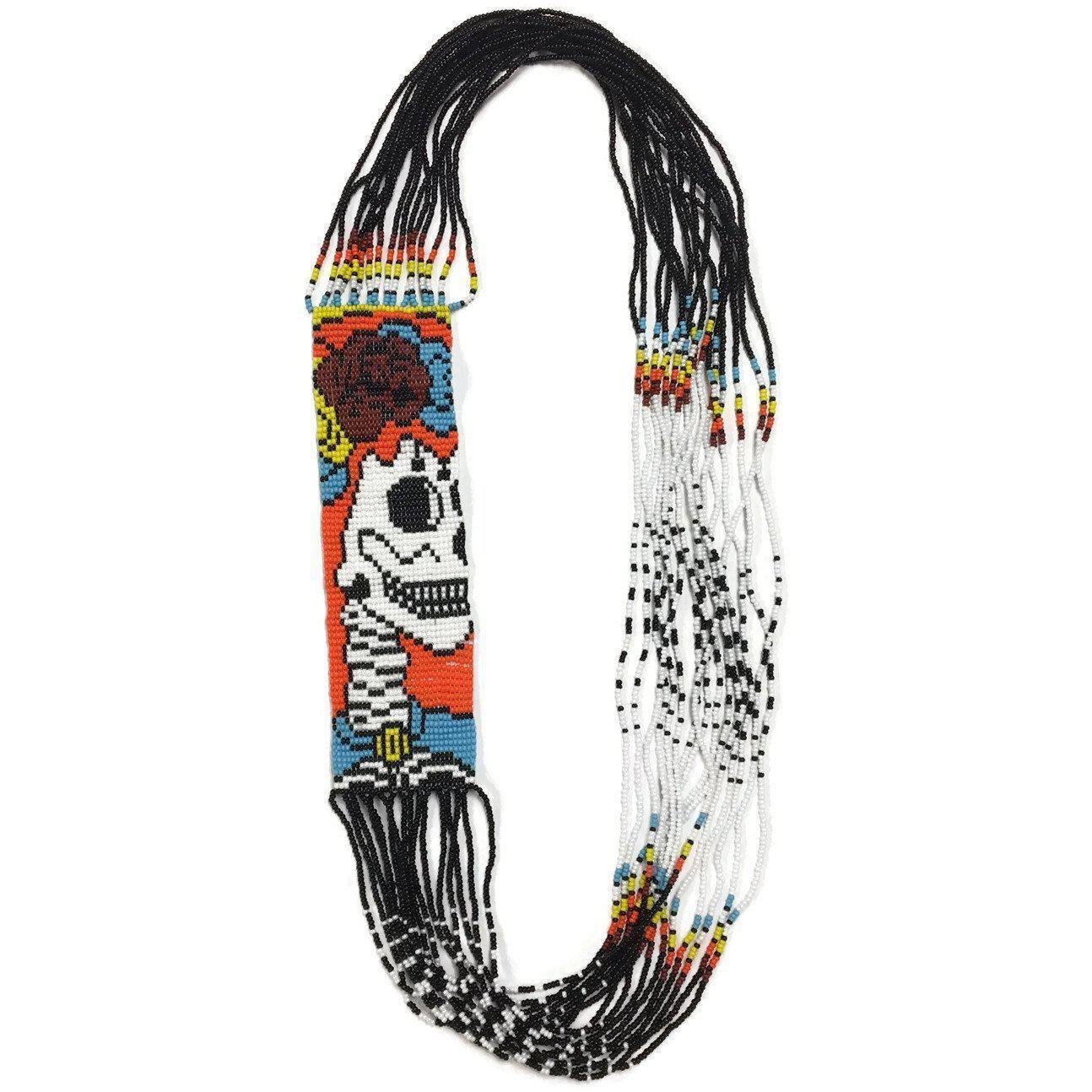 Sugar Skull Seed Bead Necklace - Guatemala Jewelry La Vie Bien Sugar Skull Seed Bead Necklace - Guatemala