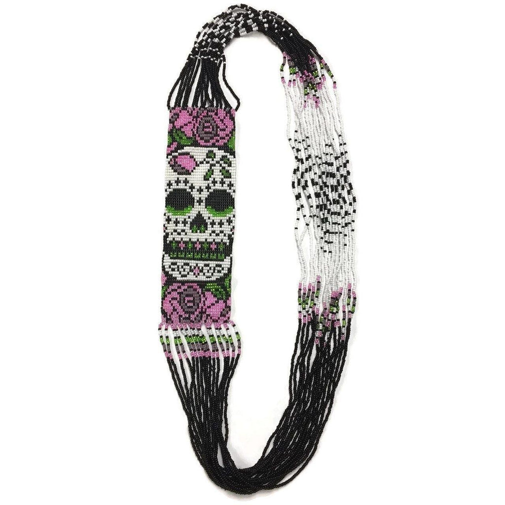 Sugar Skull Seed Bead Necklace - Guatemala Jewelry La Vie Bien Sugar Skull Seed Bead Necklace - Guatemala