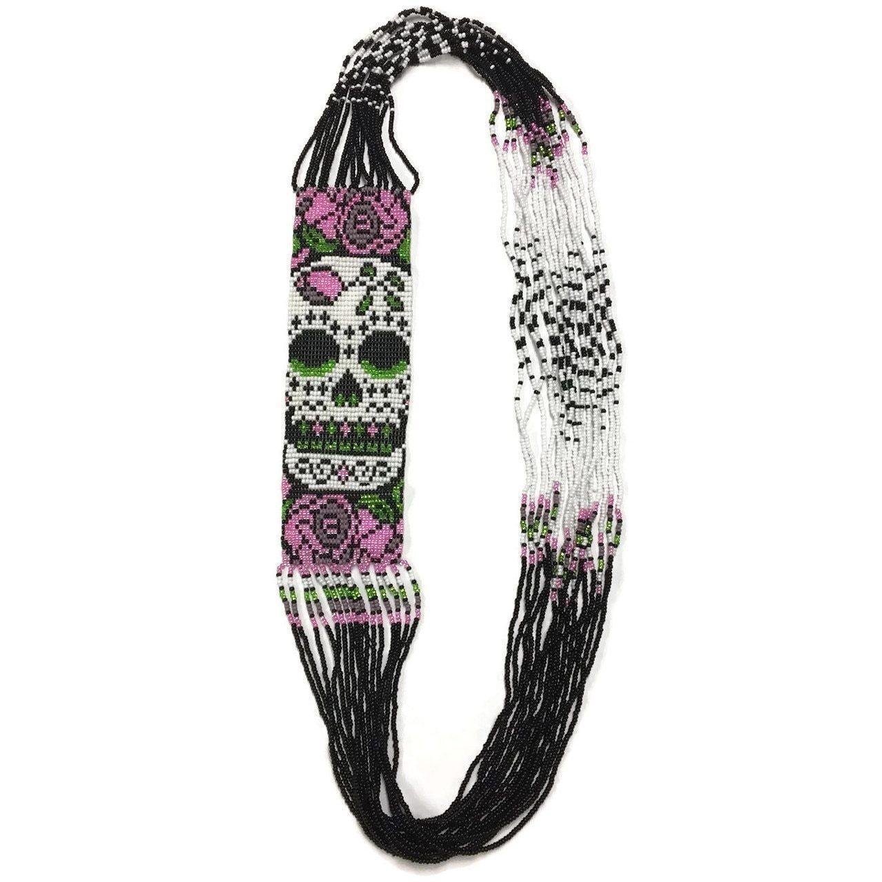 Sugar Skull Seed Bead Necklace - Guatemala Jewelry La Vie Bien Sugar Skull Seed Bead Necklace - Guatemala