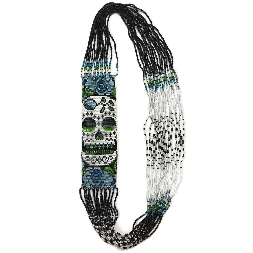 Sugar Skull Seed Bead Necklace - Guatemala Jewelry La Vie Bien Sugar Skull Seed Bead Necklace - Guatemala