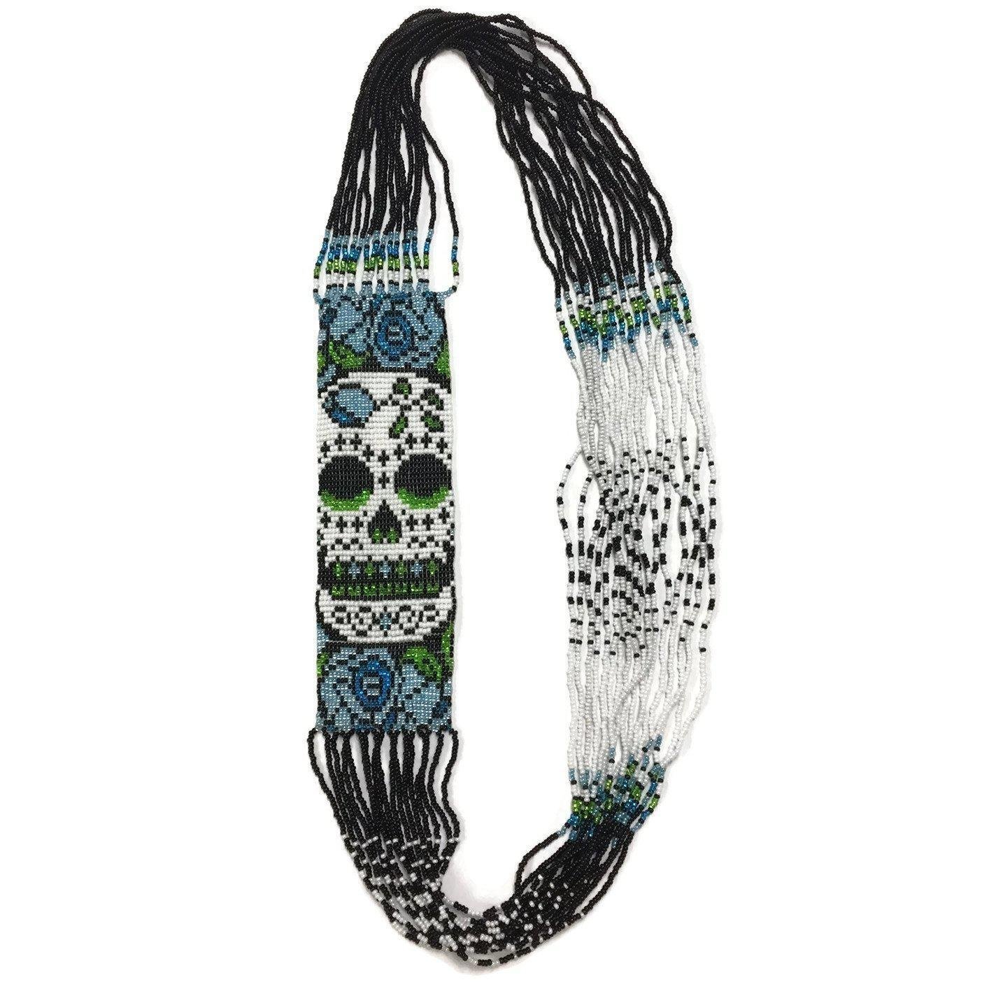 Sugar Skull Seed Bead Necklace - Guatemala Jewelry La Vie Bien Sugar Skull Seed Bead Necklace - Guatemala