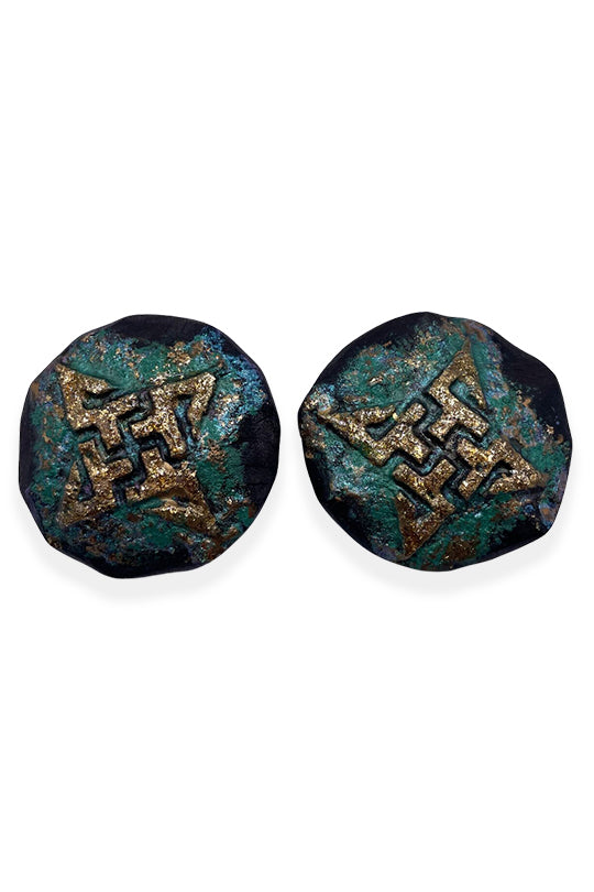 Green Symbol Stud Wood Earrings