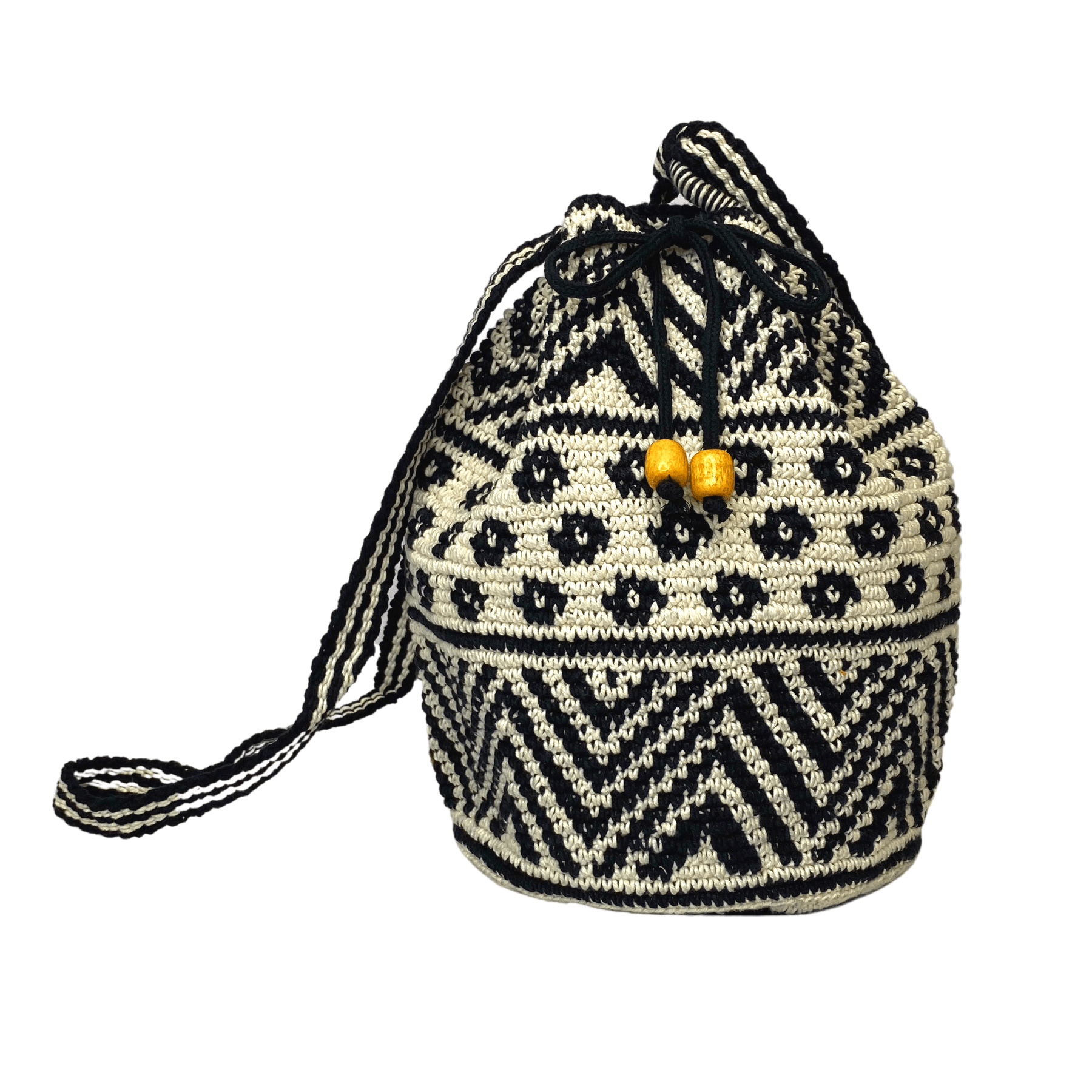 Summer Crochet Chevron Boho Crossbody Black and White Bag - Guatemala Bags La Vie Bien Summer Crochet Chevron Boho Crossbody Black and White Bag - Guatemala