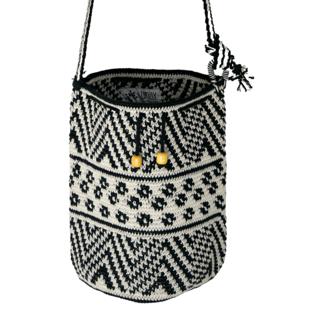 Summer Crochet Chevron Boho Crossbody Black and White Bag - Guatemala Bags La Vie Bien Summer Crochet Chevron Boho Crossbody Black and White Bag - Guatemala