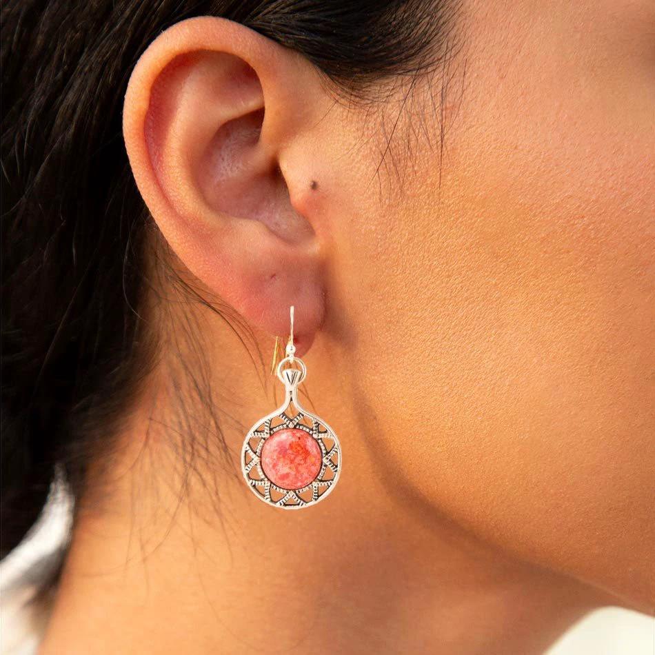 Sun Orange Sponge Coral Golden Drop Earrings by Barse Jewelry