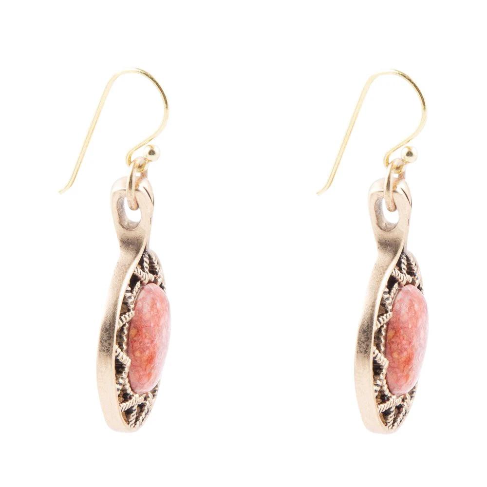 Sun Orange Sponge Coral Golden Drop Earrings by Barse Jewelry