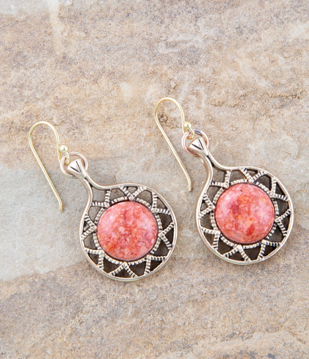 Sun Orange Sponge Coral Golden Drop Earrings by Barse Jewelry