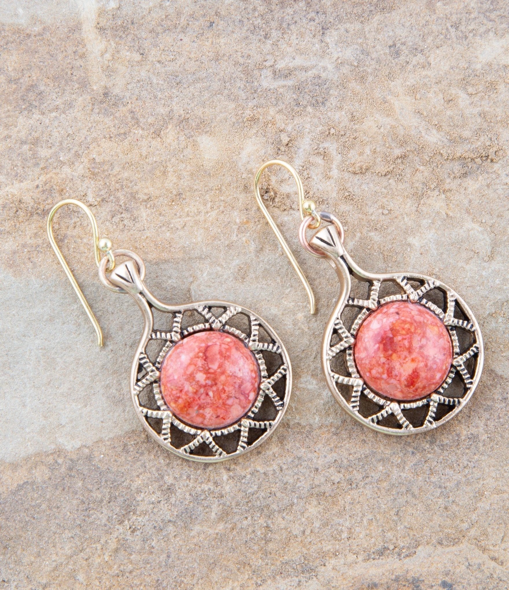Sun Orange Sponge Coral Golden Drop Earrings by Barse Jewelry