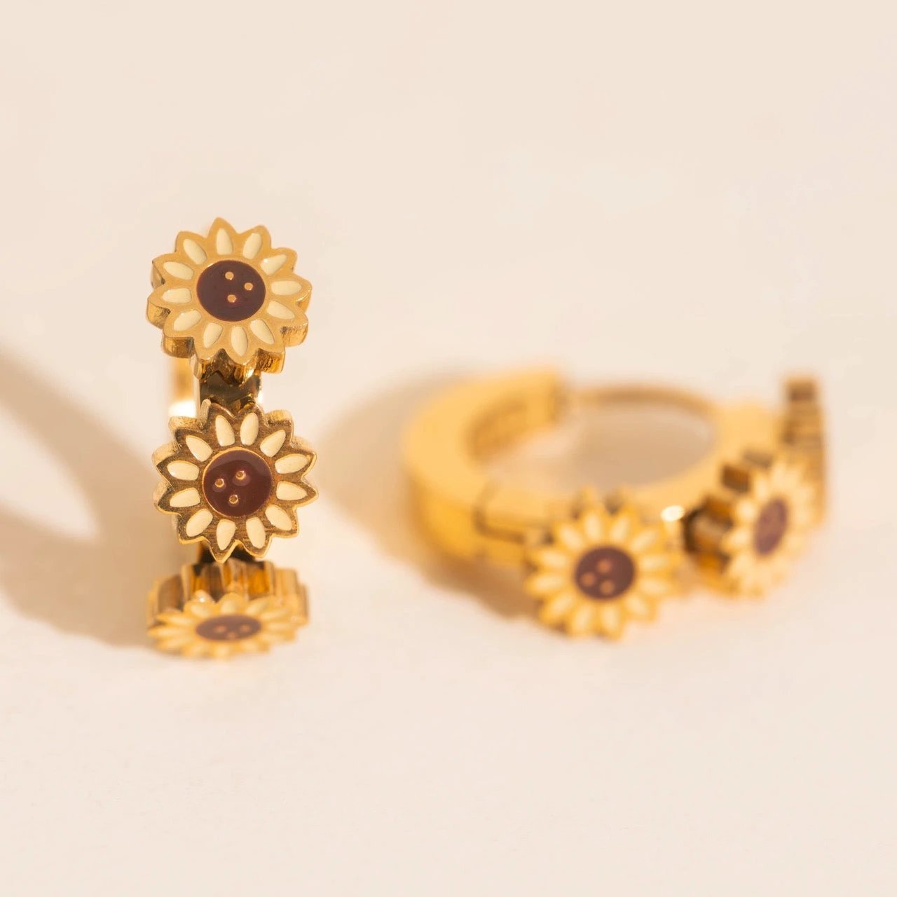Sunflower 3D Huggie Hoop Earrings by Oh Clementine