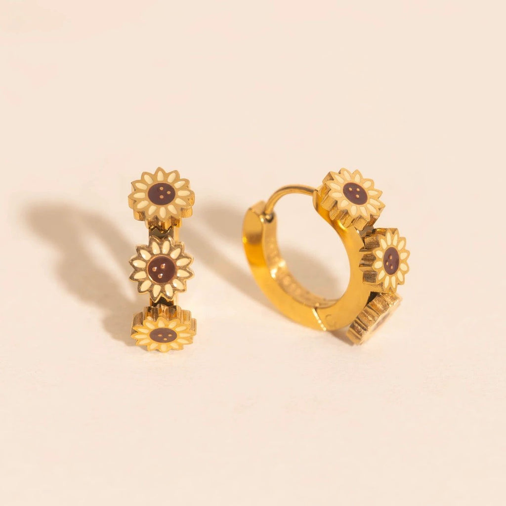 Sunflower 3D Huggie Hoop Earrings by Oh Clementine