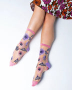Sunflower Butterfly Sheer Crew Sock by Sock Candy