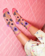 Sunflower Butterfly Sheer Crew Sock by Sock Candy