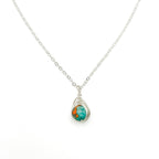 Sunrise turquoise, orange and cream jasper pendant and silver chain necklace by Alegria Accessories Inc