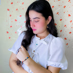 Sunrise turquoise, orange and cream jasper pendant and silver chain necklace by Alegria Accessories Inc