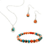Sunrise turquoise, orange and cream jasper pendant and silver chain necklace by Alegria Accessories Inc