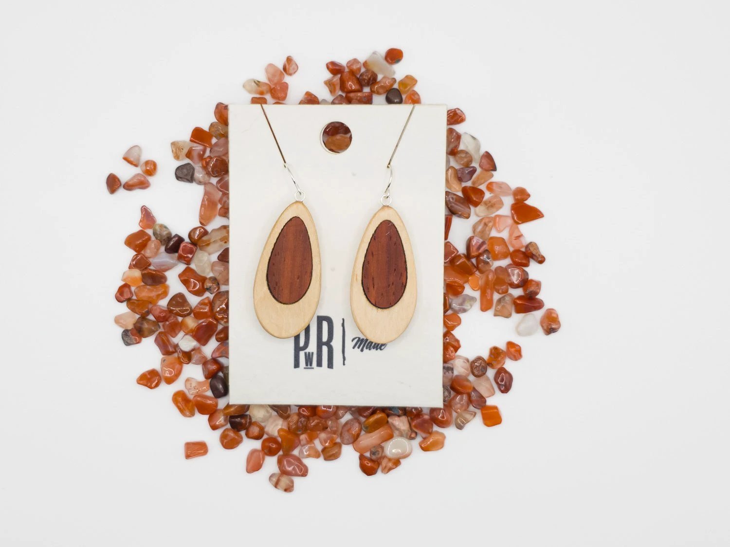 Sunset Teardrop Wooden Earrings – Maple & Padauk by PRW Made