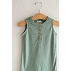 Super Soft Organic Cotton Henley Romper in Sage Green for Babies by Polished Prints