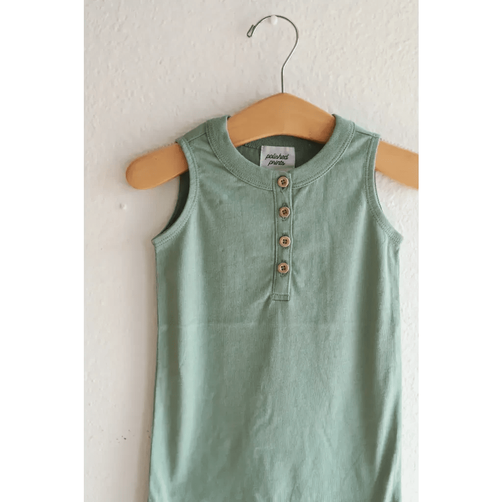 Super Soft Organic Cotton Henley Romper in Sage Green for Babies by Polished Prints