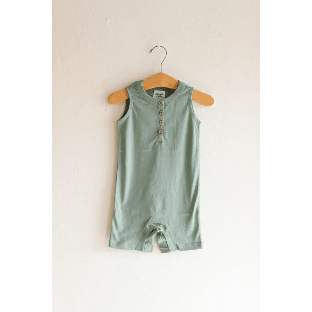 Super Soft Organic Cotton Henley Romper in Sage Green for Babies by Polished Prints