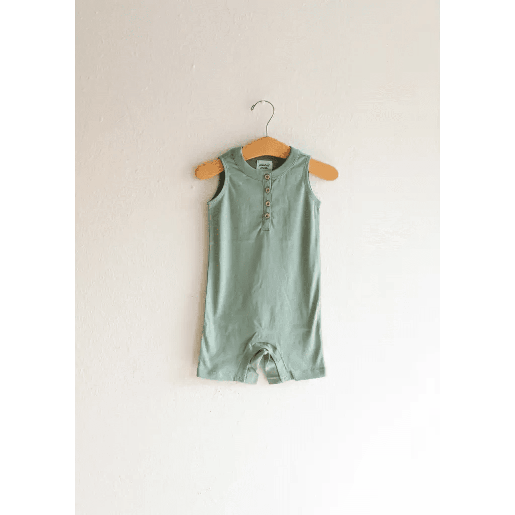 Super Soft Organic Cotton Henley Romper in Sage Green for Babies by Polished Prints