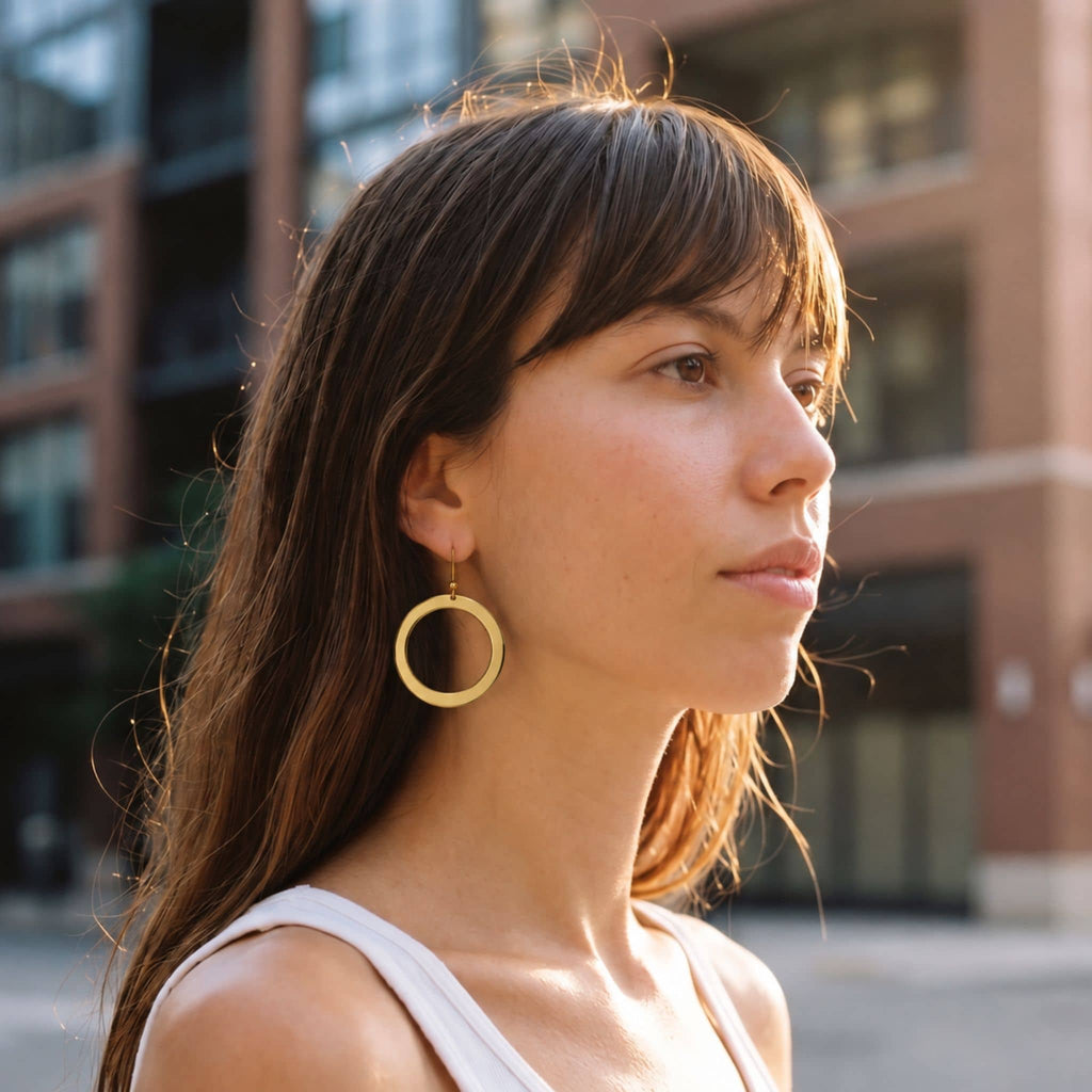 Sura Brass Circular Drop Hoop Earrings for Women Earrings La Vie Bien Sura Brass Circular Drop Hoop Earrings for Women