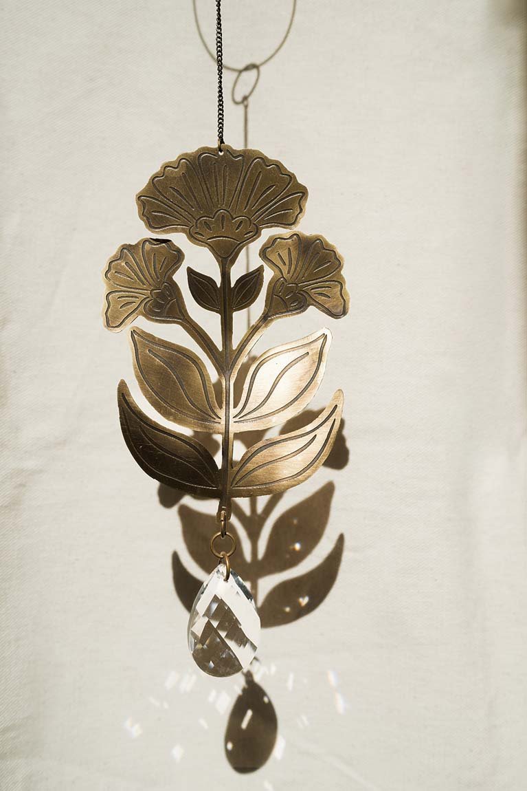 Surya Floral Engraved Brass Suncatcher HME stock line La Vie Bien Surya Floral Engraved Brass Suncatcher