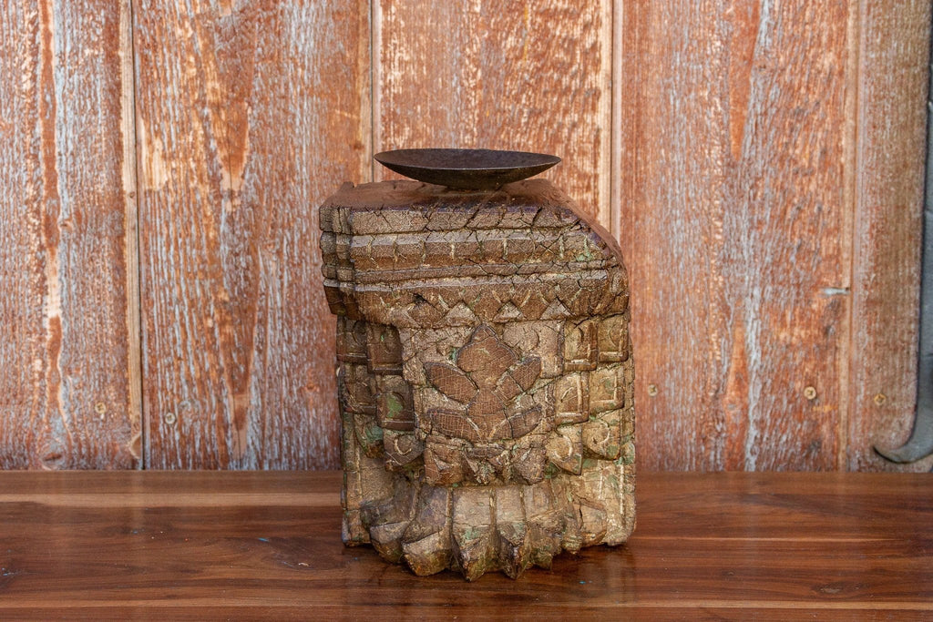 Surya Indian Antique Carved Candle Holder