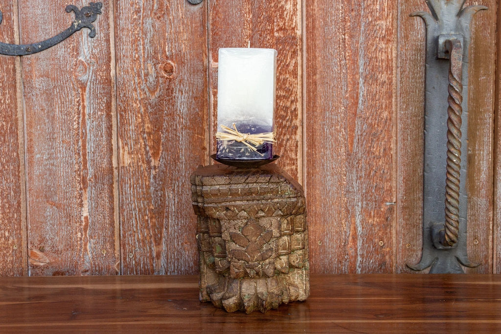 Surya Indian Antique Carved Candle Holder