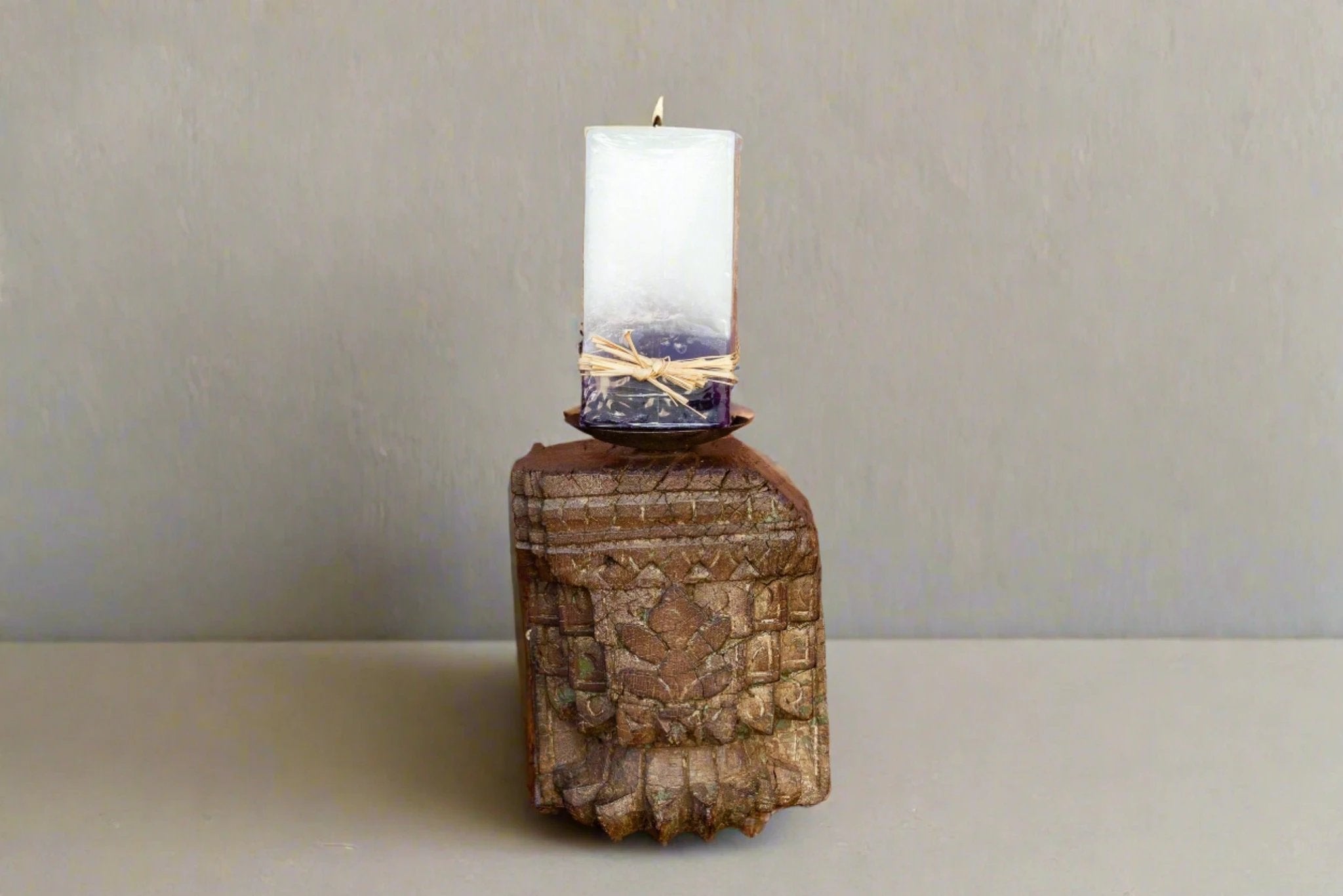 Surya Indian Antique Carved Candle Holder