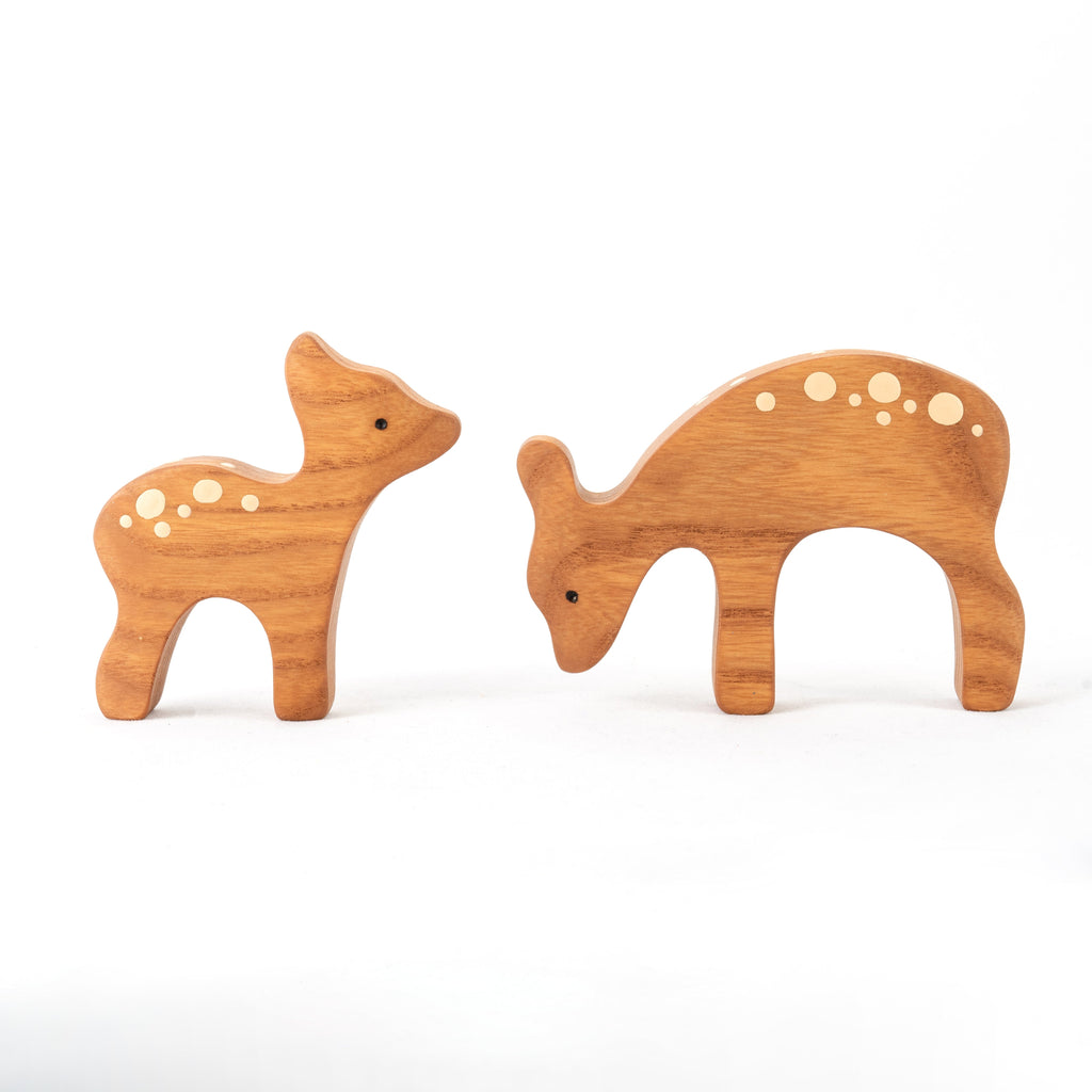 Waldorf Wooden Deer Figurine Set of 2