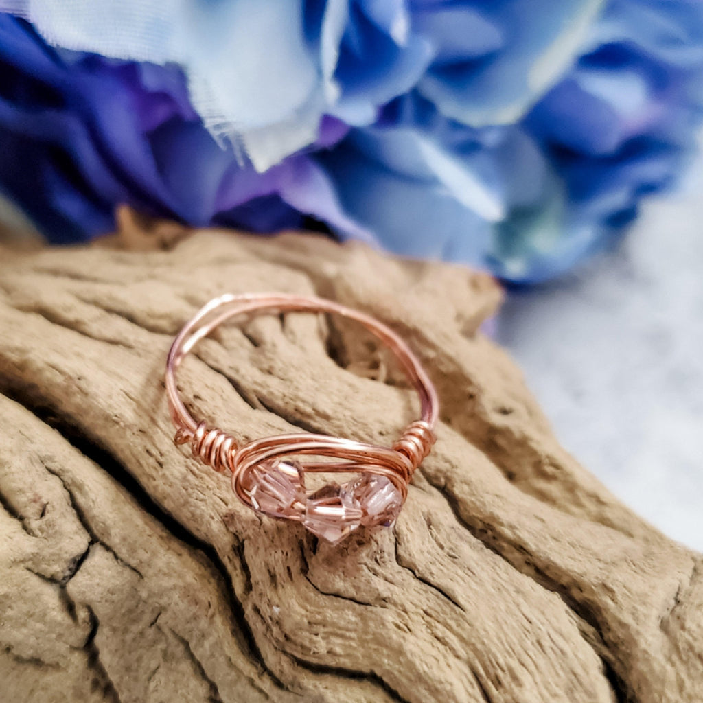 Swarovski Pink Crystal Wire Wrapped Ring Bridal Collection La Vie Bien Swarovski Pink Crystal Wire Wrapped Ring
