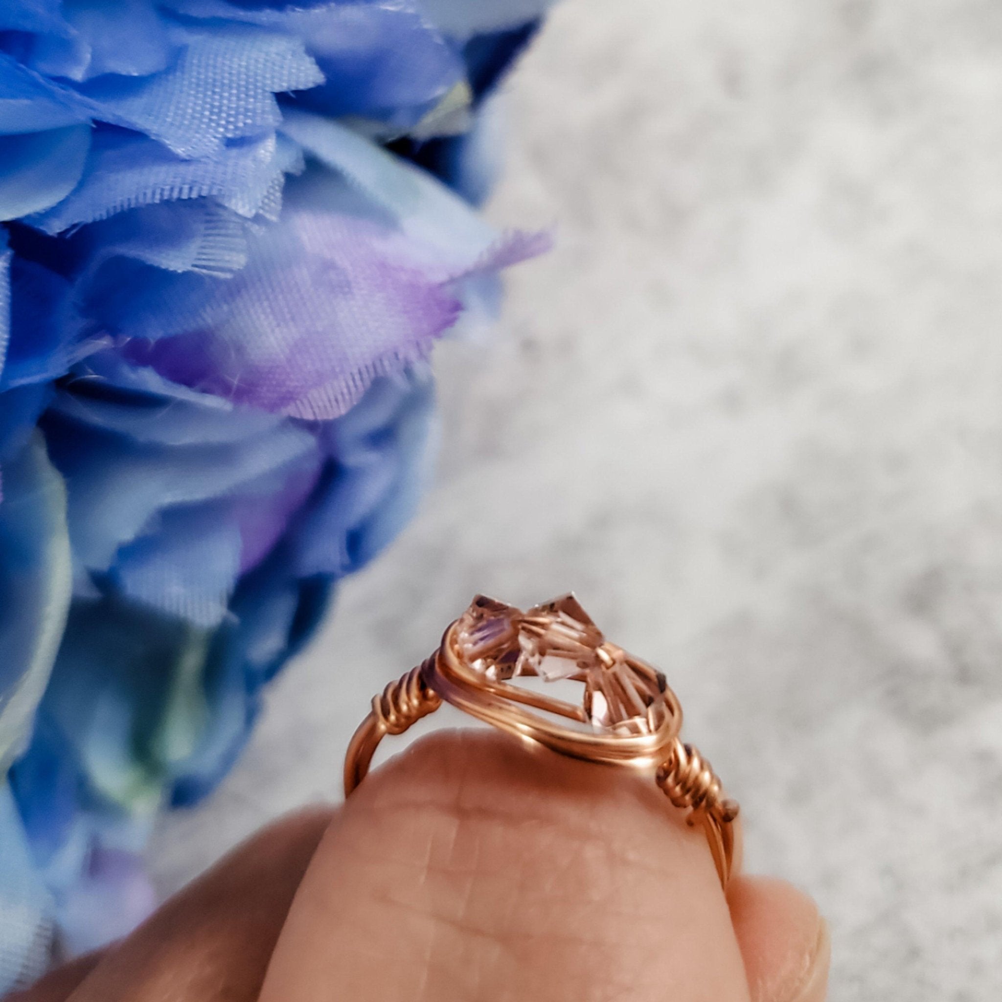 Swarovski Pink Crystal Wire Wrapped Ring Bridal Collection La Vie Bien Swarovski Pink Crystal Wire Wrapped Ring