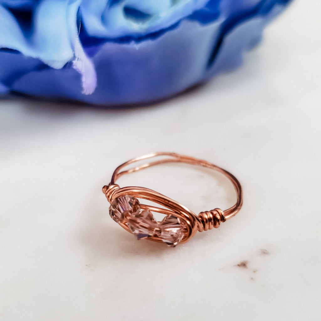 Swarovski Pink Crystal Wire Wrapped Ring Bridal Collection La Vie Bien Swarovski Pink Crystal Wire Wrapped Ring