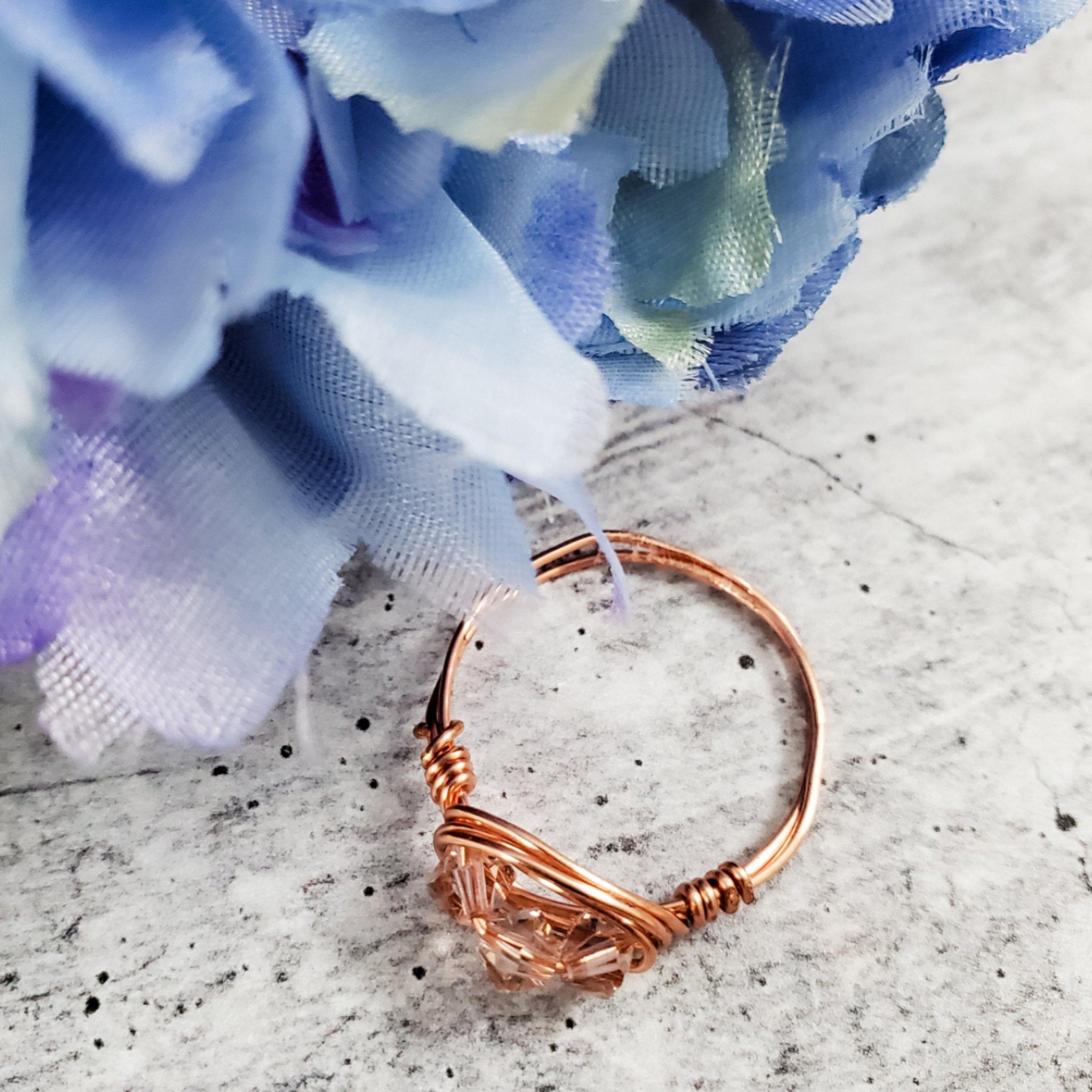 Swarovski Pink Crystal Wire Wrapped Ring Bridal Collection La Vie Bien Swarovski Pink Crystal Wire Wrapped Ring