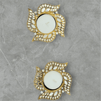 Swastik Shape Metal Diya with Mirror Work - Designer Diyas for Indian Celebrations - Set of 2 La Vie Bien Swastik Shape Metal Diya with Mirror Work - Designer Diyas for Indian Celebrations - Set of 2