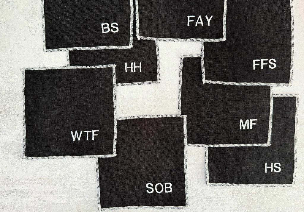 Sweary Cocktail Coasters in Black and White, set of eight by Dot and Army