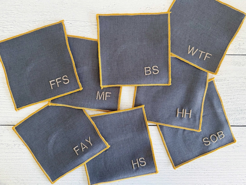 Sweary Cocktail Coasters in Grey Linen, set of eight by Dot and Army