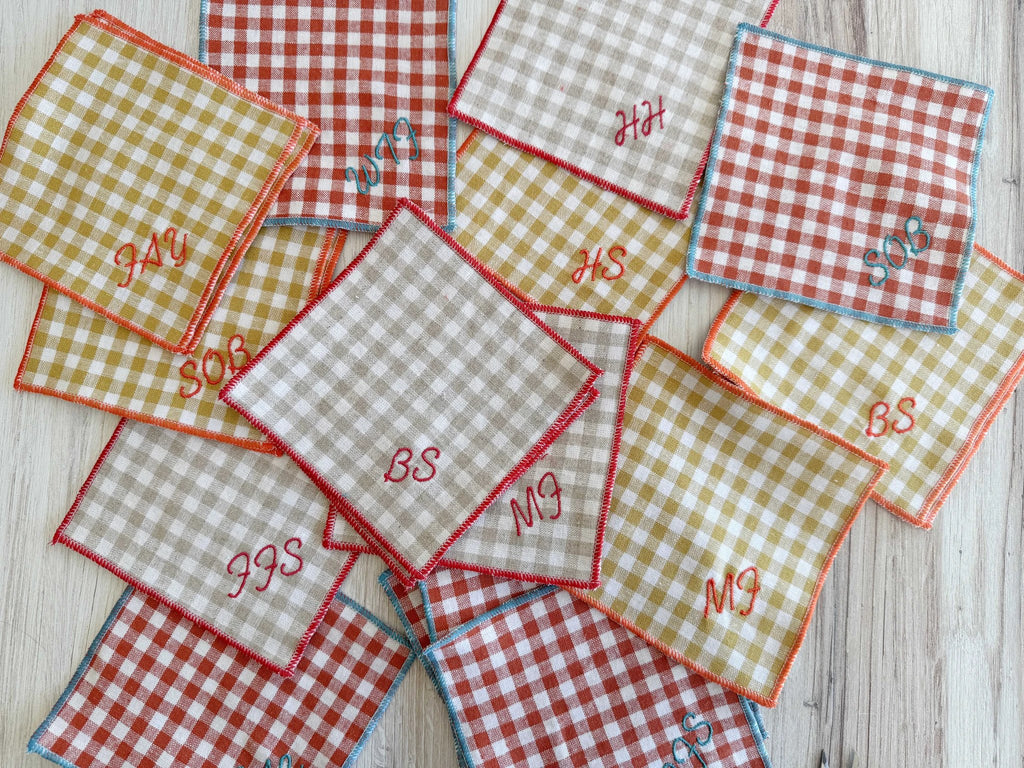 Sweary Coasters in Mini Check, set of eight by Dot and Army